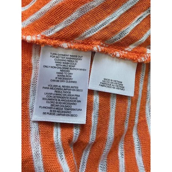 Jones New York Signature Orange & White Linen Striped V-Neck T-Shirt M - Picture 5 of 7